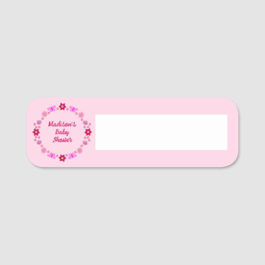 Porte-nom Bébé rose Baby shower papillons et fleurs (Devant)