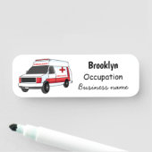 Porte-nom Belle ambulance rouge caricature van (En situation)