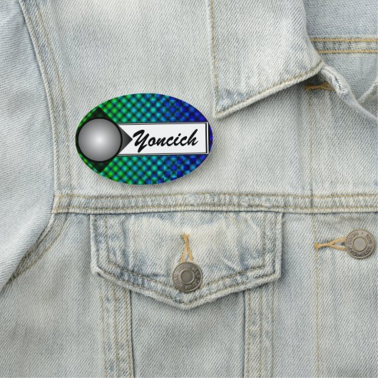 Porte-nom Black Mesh White Balls Moire par Kenneth Yoncich (En situation)
