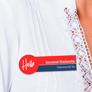 Porte-nom Blanc rouge et bleu Hello Personnalisé