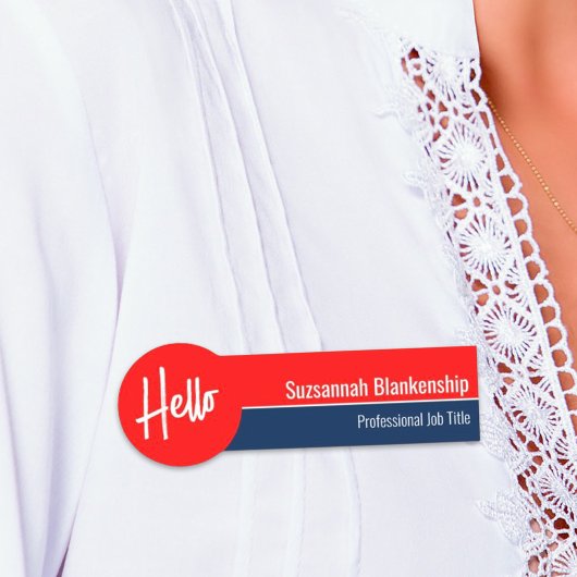 Porte-nom Blanc rouge et bleu Hello Personnalisé