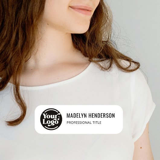 Porte-nom Blanc Simple Entreprise Logo Employé Magnétique