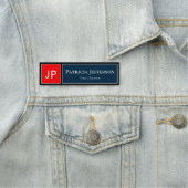Porte-nom Bleu foncé et rouge sur noir : Monogramme professi (En situation)