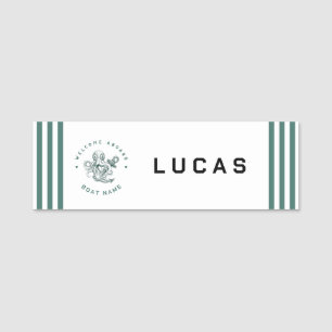 Porte-nom Blue Navy Ancre nautique club de yacht retro pieuv