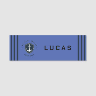 Porte-nom Blue Navy Ancre nautique yacht club voile Nom