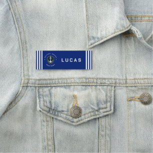 Porte-nom Blue Navy Ancre nautique yacht club voile Nom