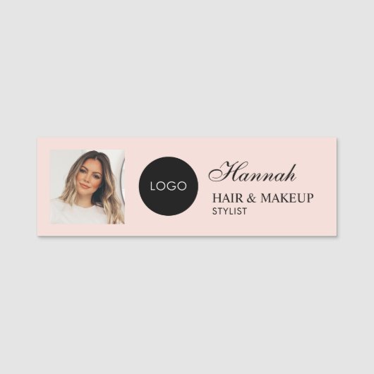Porte-nom Blush Pink Script Logo Photo Hair Makeup (Devant)