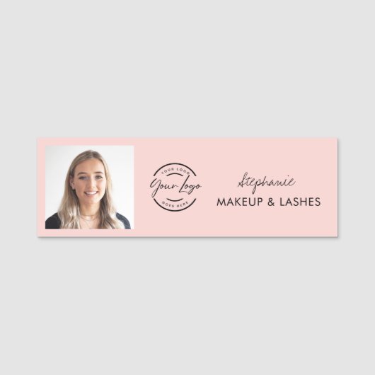 Porte-nom Blush Pink Script Logo Photo Makeup (Devant)