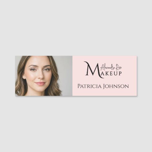 Porte-nom Blush Rose Logo Script Photo Maquillage  (Devant)