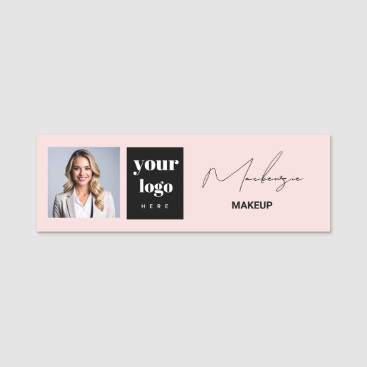 Porte-nom Blush Rose Logo Script Photo Maquillage (Devant)