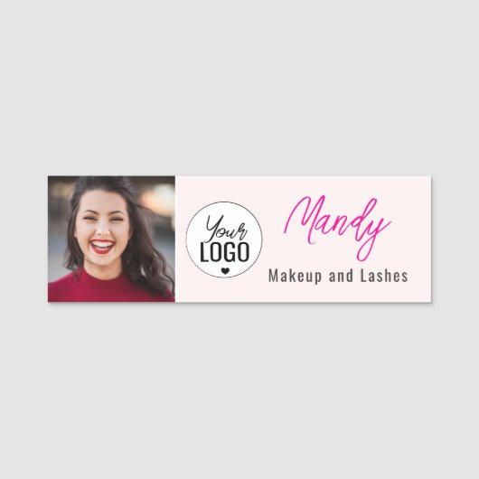 Porte-nom Blush Rose Logo Script Photo Maquillage (Devant)