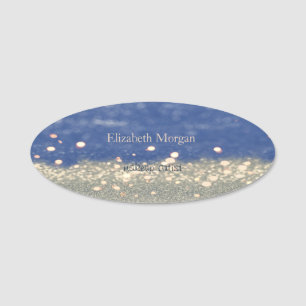 Porte-nom Bokeh élégant et simple avec paillettes bleues