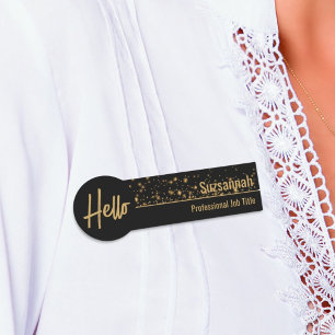 Porte-nom Bonjour Faux Gold Bokeh Black & Gold Professional