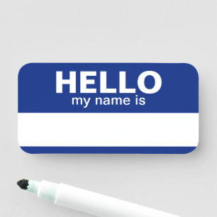 Porte-nom Bonjour mon nom est - Bleu - Employé sec Effacer