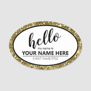 Porte-nom Bonjour Parties scintillant Bordure Gold ID633