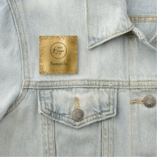 Porte-nom Bordure de paillettes dorées et logo en feuille d'
