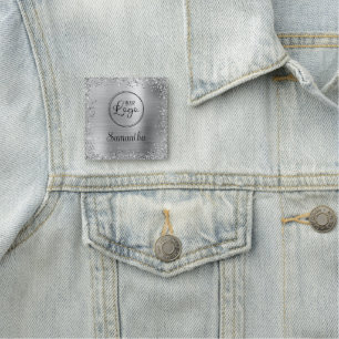 Porte-nom Bordure Pailletée Argent et Logo en Feuille