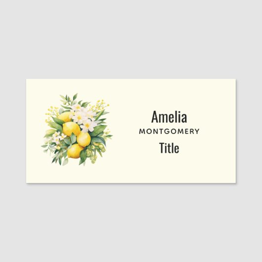 Porte-nom Bouquet de citron avec fleurs blanches (Devant)