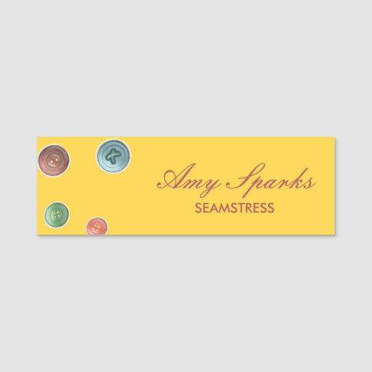 Porte-nom Boutons colorés couturier jaune (Devant)