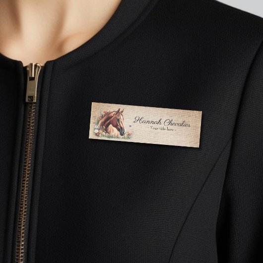 Porte-nom burlap rustique, cheval fleur sauvage équestre