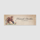 Porte-nom burlap rustique, cheval fleur sauvage équestre (Devant)