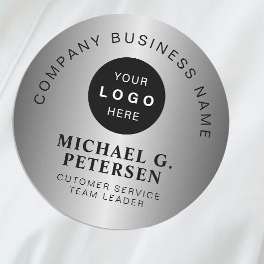 Porte-nom Business logo  faux silver company employee