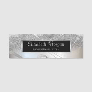 Porte-nom Cadre Élégant Chic Argent, Nom Ombré Pailleté