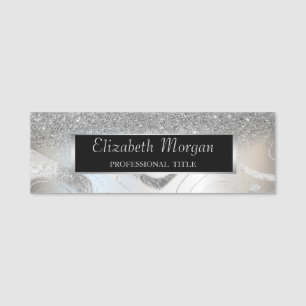 Porte-nom Cadre pailleté argent élégant et stylé