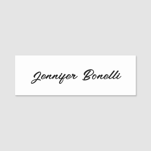 Porte-nom Calligraphie Élégant Noir Blanc Simple Nom (Devant)