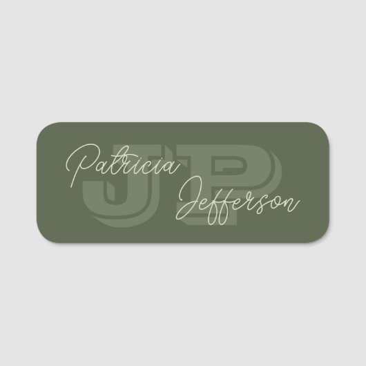 Porte-nom Calligraphie manuscrite monogramme jaune moutarde (Devant)