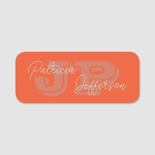 Porte-nom Calligraphie manuscrite : Orange Unique Monogrammé (Devant)