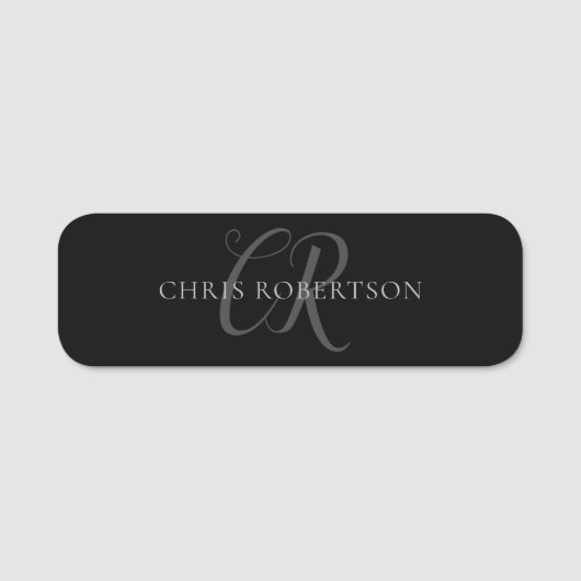 Porte-nom Calligraphie Monogramme Nom Black Grey Cadeau pers (Devant)