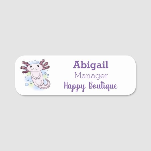 Porte-nom Caricature axolotl rose adorable (Devant)