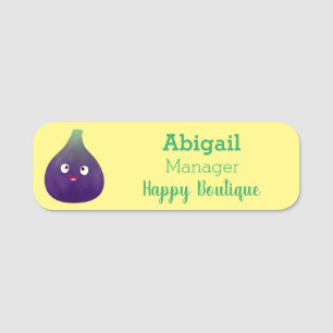Porte-nom Caricature de fruits mauve joyeux aux figues