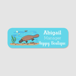 Porte-nom Caricature de natation de Cute platypus