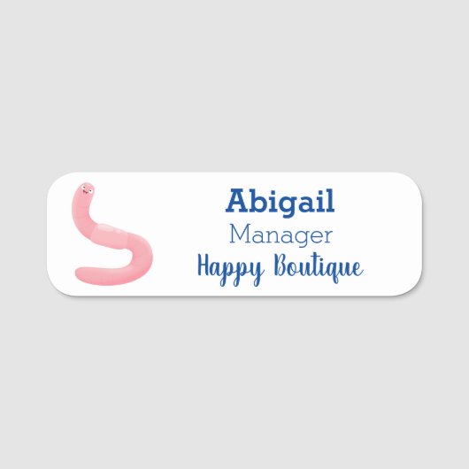 Porte-nom Caricature de vers de terre rose joli (Devant)