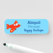 Porte-nom Caricature de vol d'avion rouge mignon (En situation)