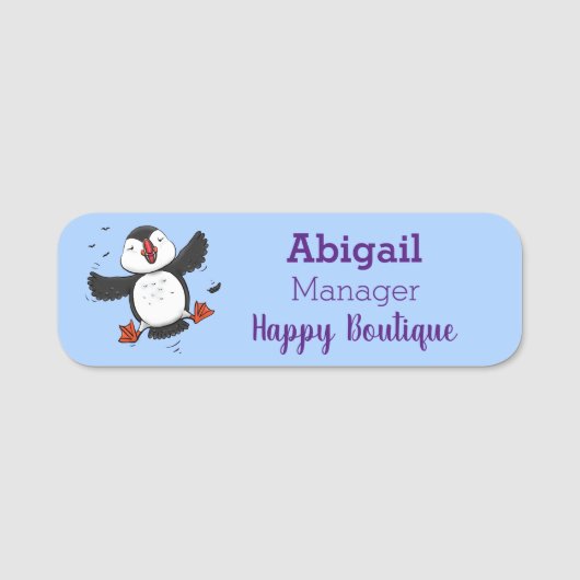 Porte-nom Caricature en bleu bouffin joyeux (Devant)