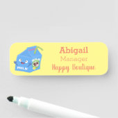 Porte-nom Caricature en carton de lait joyeux (En situation)