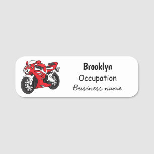 Porte-nom Caricature moto de sport rouge mou
