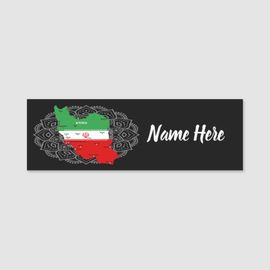 Porte-nom Carte de l'Iran avec drapeau et emblème (Devant)