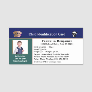 Porte-nom Carte d'identité de l'enfant Carte d'étudiant pe