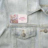 Porte-nom Chat blanc élégant en or et diamants (En situation)