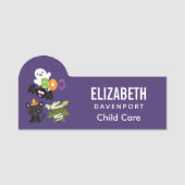 Porte-nom Chat de Cute Halloween, bat, mummy et ghost (Devant)