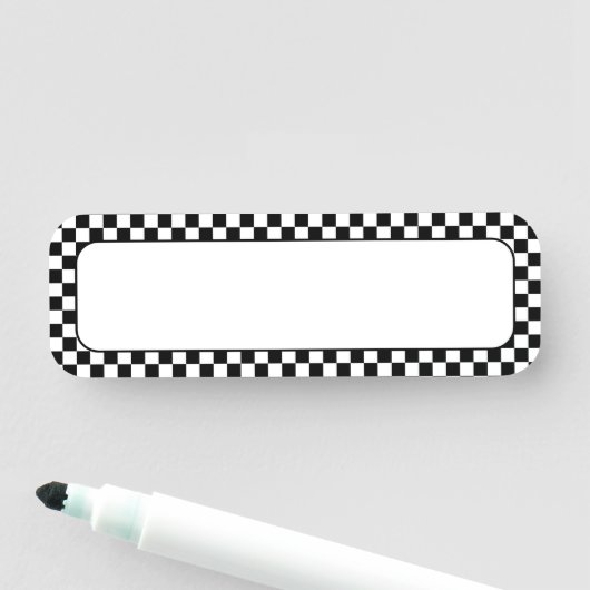 Porte-nom Chèque noir et blanc (En situation)