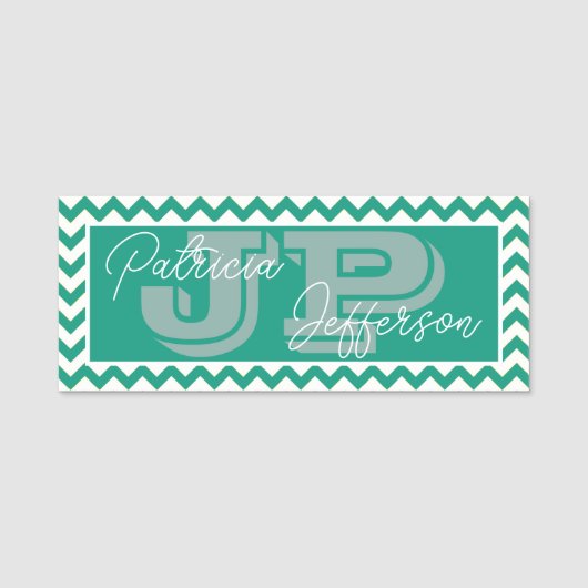 Porte-nom Chevron vert émeraude chic moderne : Monogramme un (Devant)