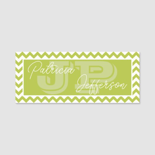 Porte-nom Chic Apple Green Chevron Motif : Élégant Monogramm (Devant)