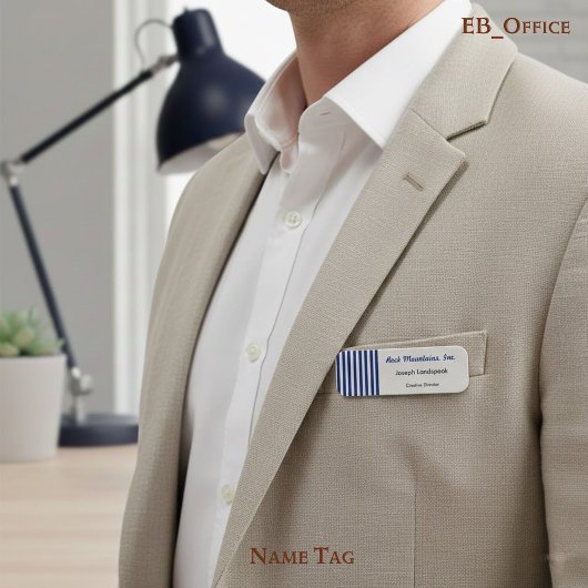 Porte-nom Chic Bleu Nuit & Blanc Rayures Boutique Exécutif