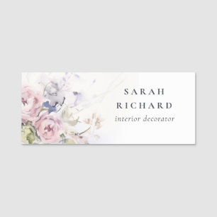 Porte-nom Chic Blush Lilac Aquarelle Rose Floral Bunch