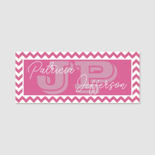 Porte-nom Chic Flambe Feminine rose Chevron Élégant Monogram (Devant)
